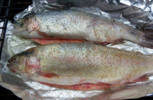 Frische Lachsforellen in Alufolie